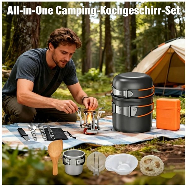 Kityhome Geschirr-Set Klappbares Camping-Kochset Leicht & Kompakt-grau, Hitzeisolierte Griffe