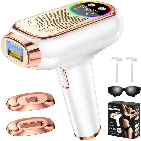Kityhome IPL-Haarentferner IPL Haarentferner 6,8 cm², 3 Funktionen, 9 Stufen, Rose Gold, 999,999 Lichtimpulse, austauschbare Magnetköpfe*2, Rasierer*2, Großfläc