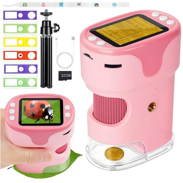 Kityhome Kindermikroskop, 1000X Digitales Handmikroskop, Mikroskop für Kinder Kindermikroskop (100x-1000x, 32G, 4K-HD-Display)
