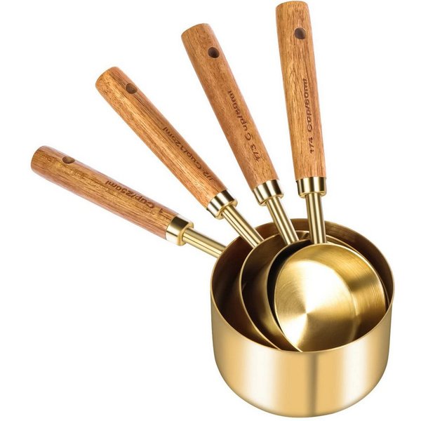 Kityhome Messlöffel 4 Stück Edelstahl Messbecher Set mit Messbecher Messlöffel, (4-St), 4-teiliges,Vielseitig einsetzbar – für Mehl, Zucker, Gewürze, Saucen