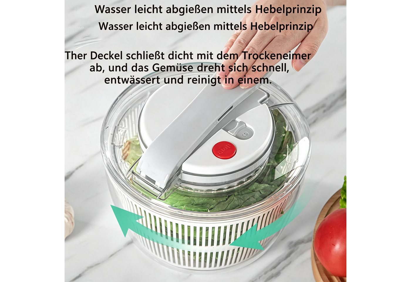 Kityhome Salatschleuder Salatschleuder 4,5L – Multifunktion & spülmaschinenfest, (3-tlg), Multifunktional: Trocknen, Aufbewahren & Mixen – Bild 2 von 5