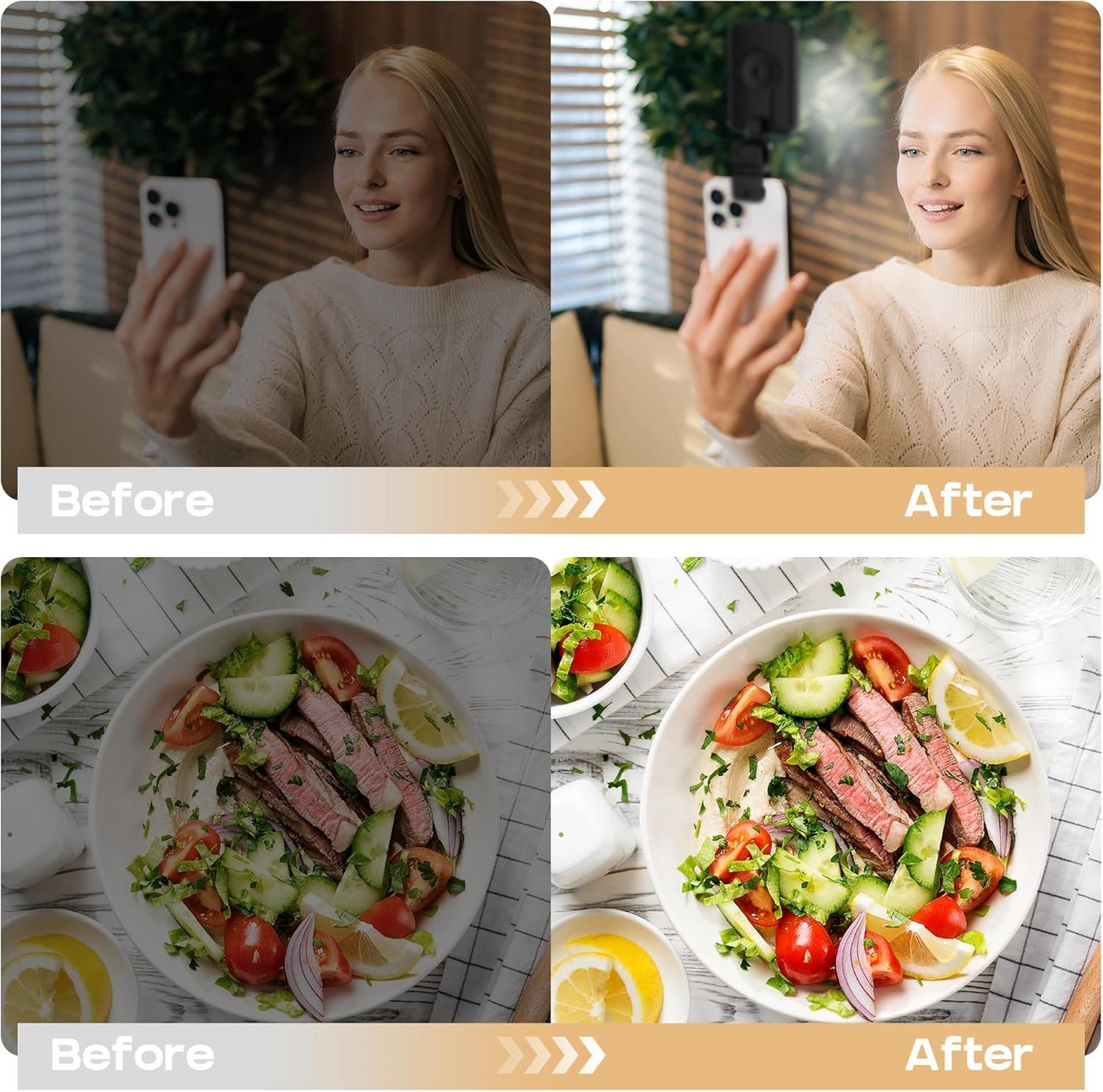 Kityhome Selfie Licht mit 80 LED Lampenperlen,3000-6500K 5 Lichtmodi Handylicht Blitzgerät, (mit Klammer Telefonhalter, CRI 95+ Fotolicht für iPhone, iPad, Lapt – Bild 2 von 5
