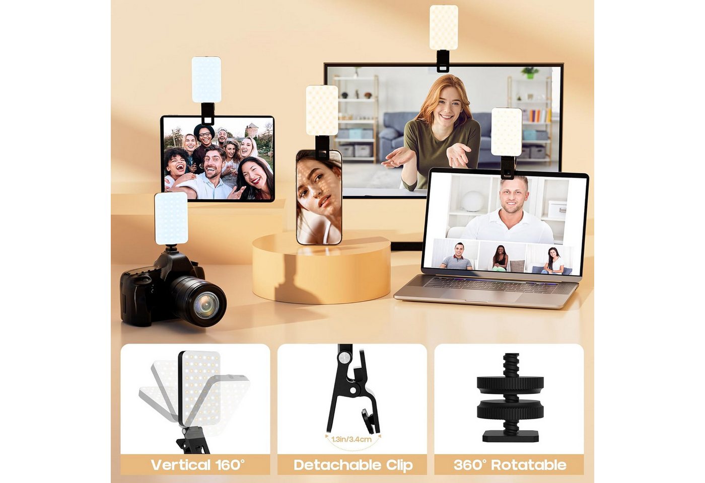 Kityhome Selfie Licht mit 80 LED Lampenperlen,3000-6500K 5 Lichtmodi Handylicht Blitzgerät, (mit Klammer Telefonhalter, CRI 95+ Fotolicht für iPhone, iPad, Lapt – Bild 4 von 5