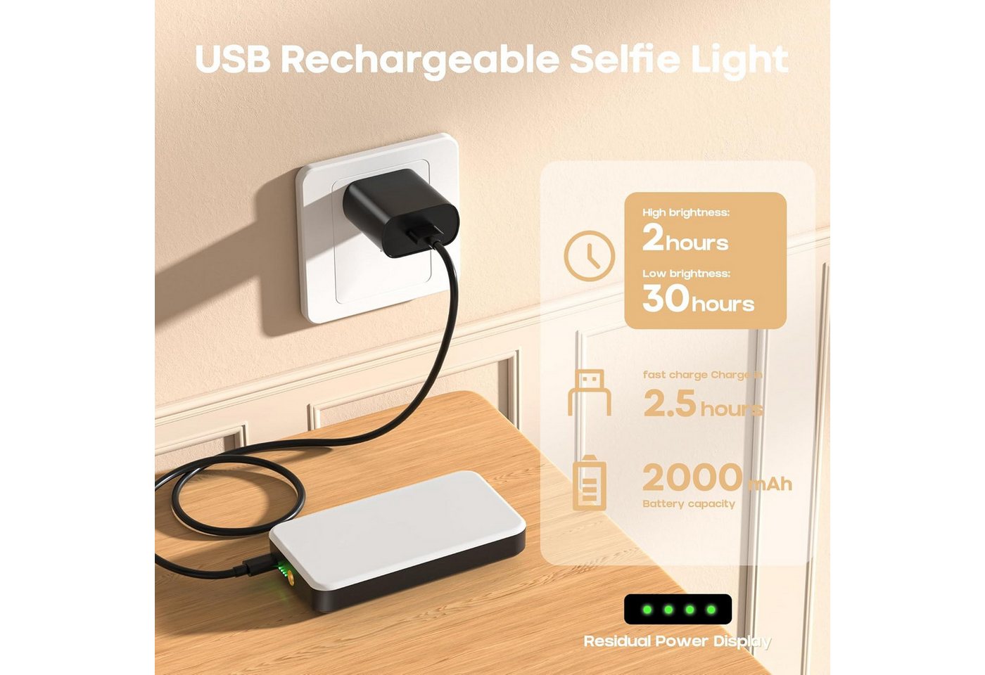 Kityhome Selfie Licht mit 80 LED Lampenperlen,3000-6500K 5 Lichtmodi Handylicht Blitzgerät, (mit Klammer Telefonhalter, CRI 95+ Fotolicht für iPhone, iPad, Lapt – Bild 5 von 5