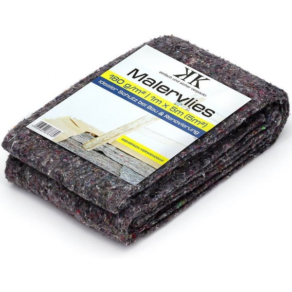 KK Verpackungen Abdeckfolie, Malervlies Abdeckvlies Grau 1 m x 5 m PE-Folie 180 g/m²