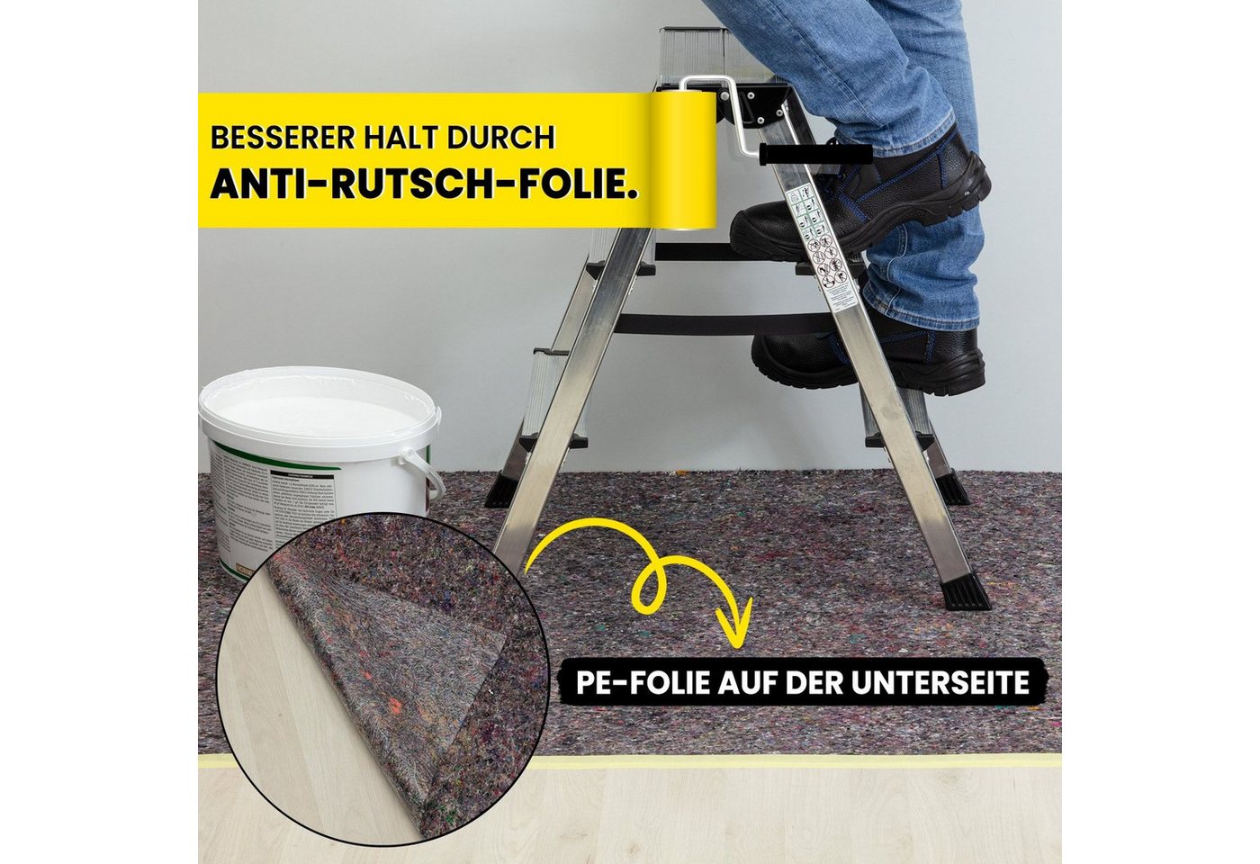 KK Verpackungen Abdeckfolie, Malervlies Abdeckvlies Grau 1 m x 5 m PE-Folie 180 g/m² – Bild 5 von 5