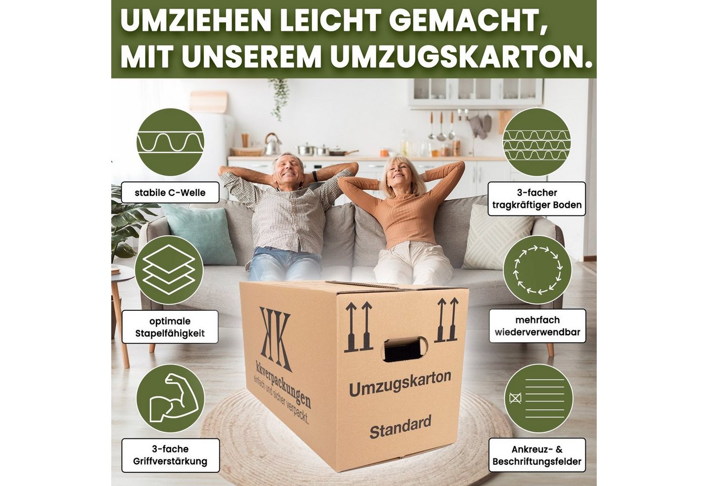 KK Verpackungen Aufbewahrungsbox (Spar-Set, 25 St., 25er-Set), Umzugskartons Umzugskiste Bücherkarton in Basicqualität Braun – Bild 2 von 5
