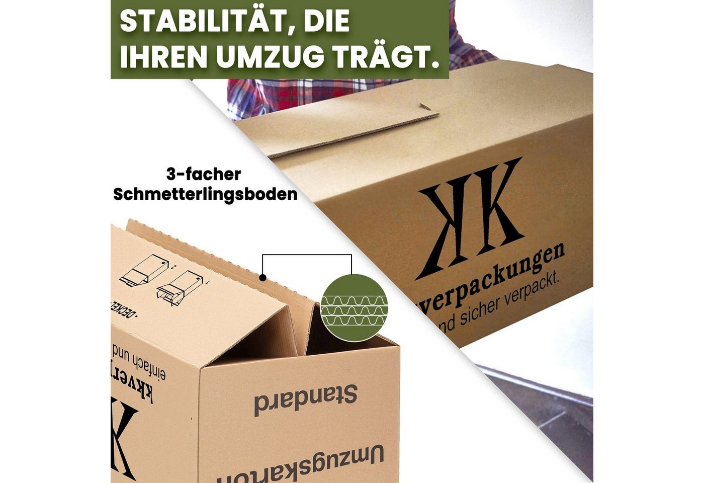KK Verpackungen Aufbewahrungsbox (Spar-Set, 25 St., 25er-Set), Umzugskartons Umzugskiste Bücherkarton in Basicqualität Braun – Bild 3 von 5