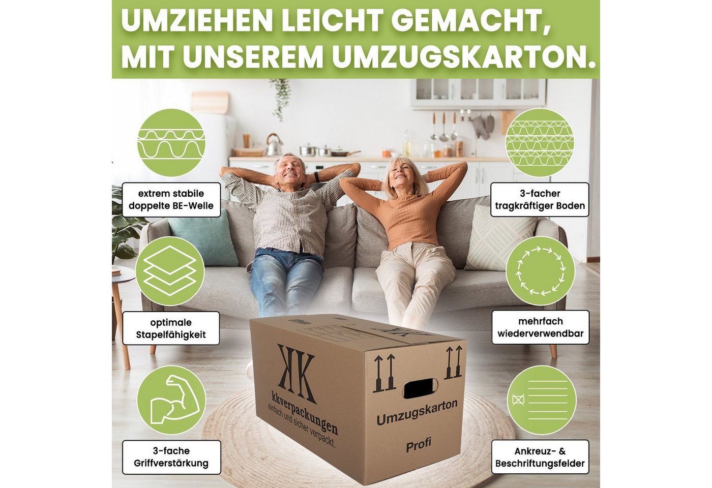 KK Verpackungen Aufbewahrungsbox (Spar-Set, 15 St., 15er-Set), Umzugskartons Umzugskiste Bücherkarton 2-wellig in Profiqualität Braun – Bild 2 von 5