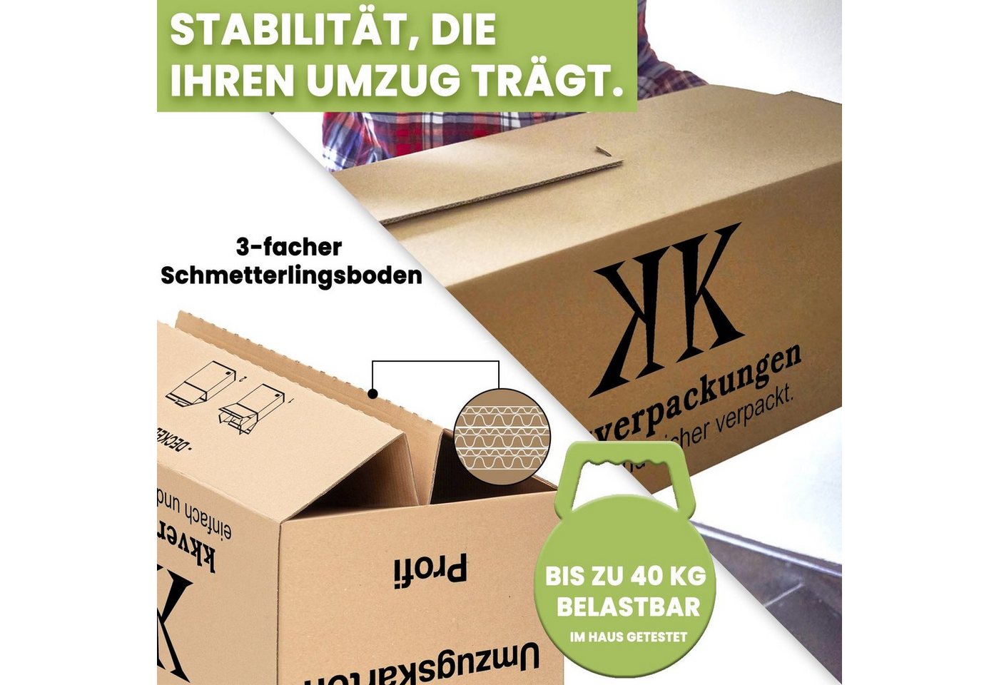 KK Verpackungen Aufbewahrungsbox (Spar-Set, 15 St., 15er-Set), Umzugskartons Umzugskiste Bücherkarton 2-wellig in Profiqualität Braun – Bild 3 von 5