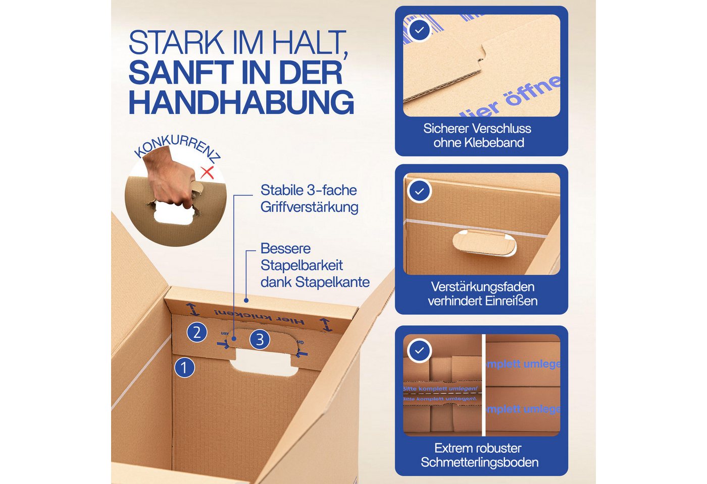 KK Verpackungen Aufbewahrungsbox (Spar-Set, 10 St., 10er-Set), Movebox 2-welliger Umzugskarton Umzugskiste 40kg Braun – Bild 4 von 5