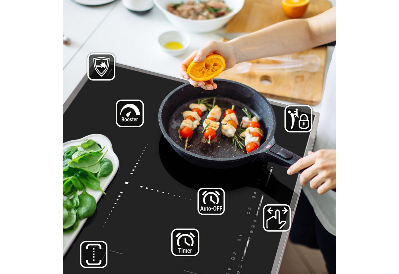 KKT KOLBE Elektro-Herd-Set Standherd Induktionsherd CC9001IND, mit Teleskop-Vollauszug, 90cm / Backofen / 4 Zonen / Flexzone / 9 Heizstufen / Grill / Touch – Bild 2 von 5