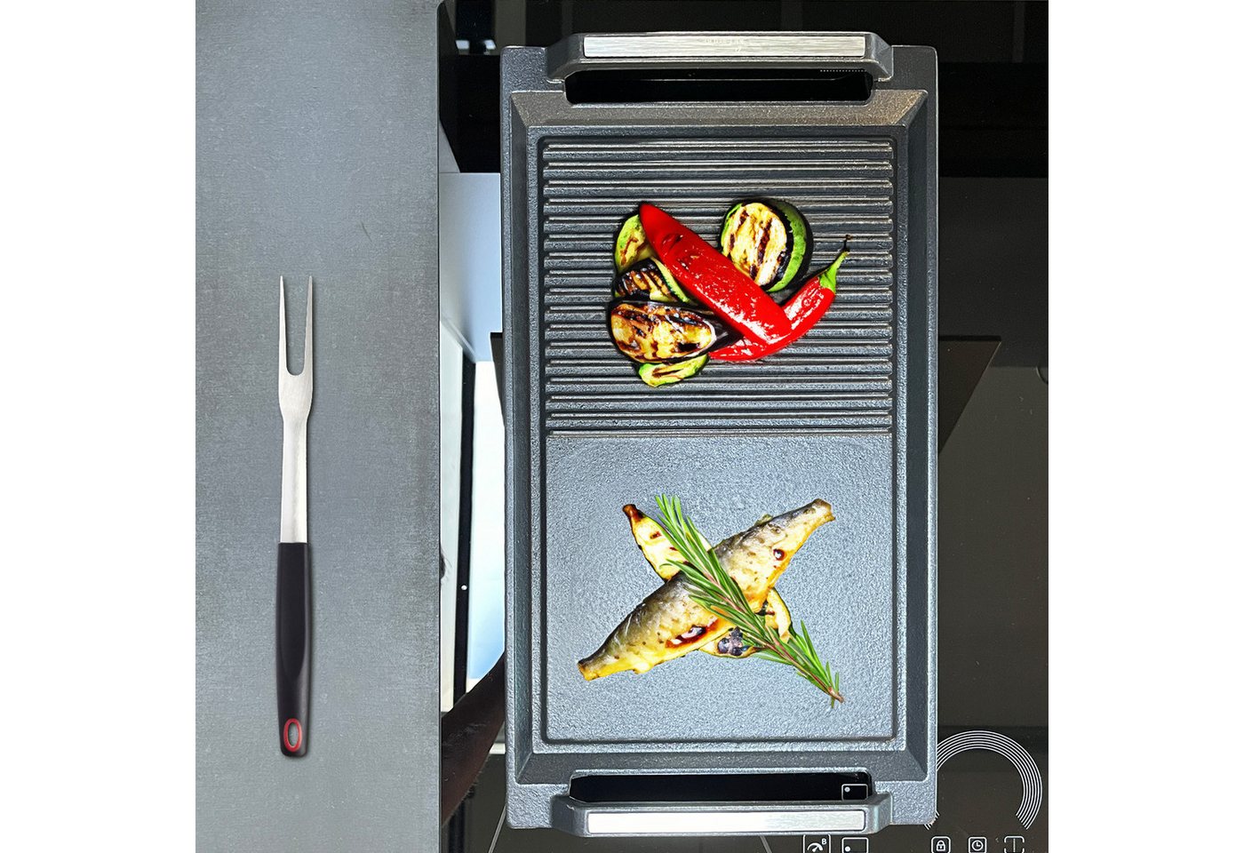 KKT KOLBE Grillpfanne BBQ20 Grillplatte, für Induktionskochfelder, Riffeloberfläche, Aluminiumguss (1 x Grillplatte), für Induktionskochfelder / Riffeloberfläch – Bild 3 von 5