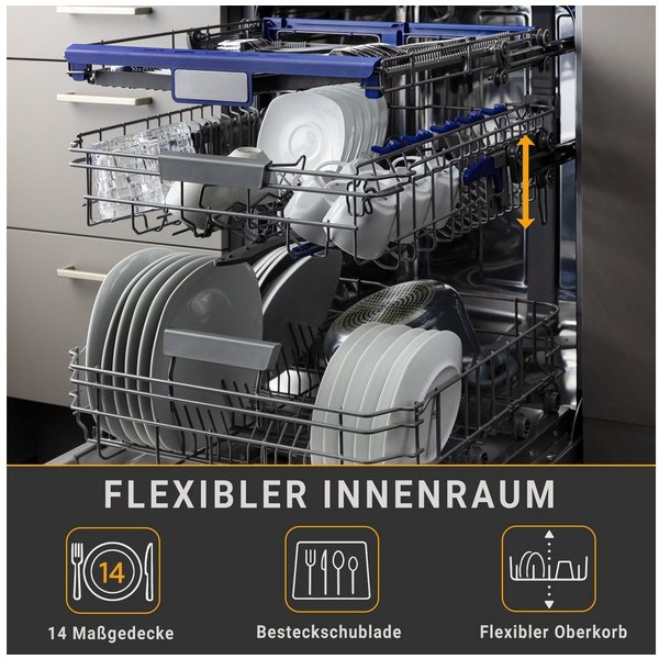 KKT KOLBE teilintegrierbarer Geschirrspüler DW60TI, 9,5 l, 14 Maßgedecke, 60cm / Edelstahl / AquaStop / 7 Programme / 14 Maßgedecke