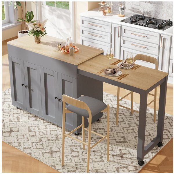 KLAM HOME Bartisch Moderner ausziehbarer Bartisch mit Stauraum(118-180×50×94cm) (Ausziehbarer Esstisch mit sechs AblageflächenStehtisch Bistrotisch), für Esszim