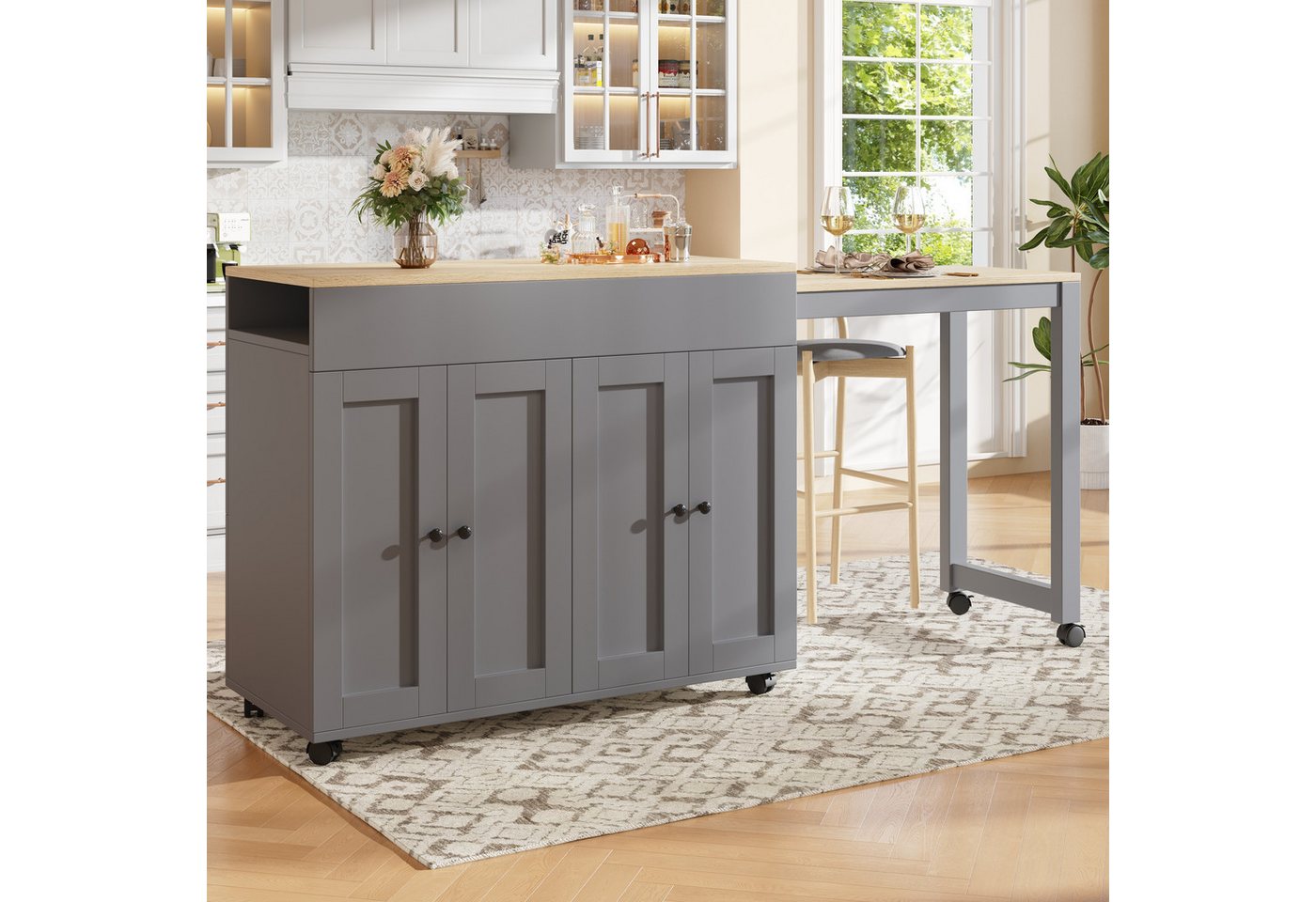 KLAM HOME Bartisch Moderner ausziehbarer Bartisch mit Stauraum(118-180×50×94cm) (Ausziehbarer Esstisch mit sechs AblageflächenStehtisch Bistrotisch), für Esszim – Bild 4 von 5