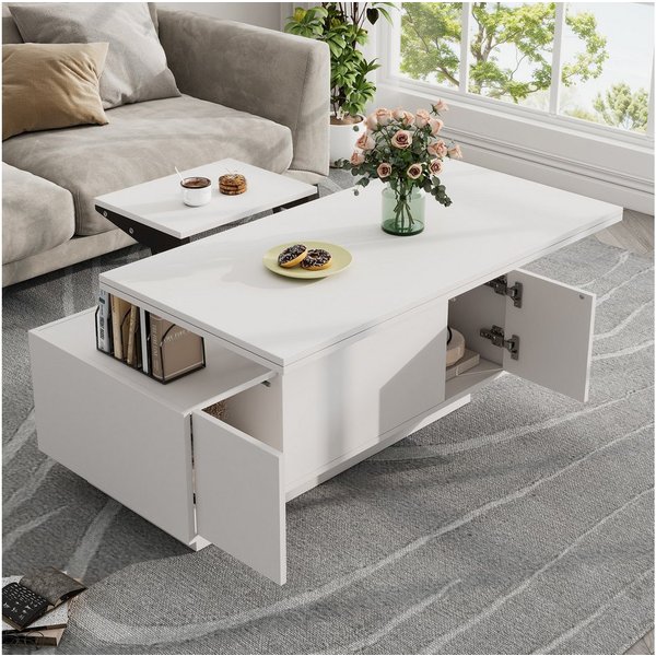 KLAM HOME Couchtisch Moderner Couchtisch mit Doppel-Hebemechanismus (Innovativer Stauraum und bis zu 50 kg Belastbarkeit), Elegantes Design mit praktischer Funk