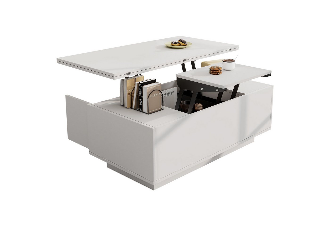 KLAM HOME Couchtisch Moderner Couchtisch mit Doppel-Hebemechanismus (Innovativer Stauraum und bis zu 50 kg Belastbarkeit), Elegantes Design mit praktischer Funk – Bild 2 von 5