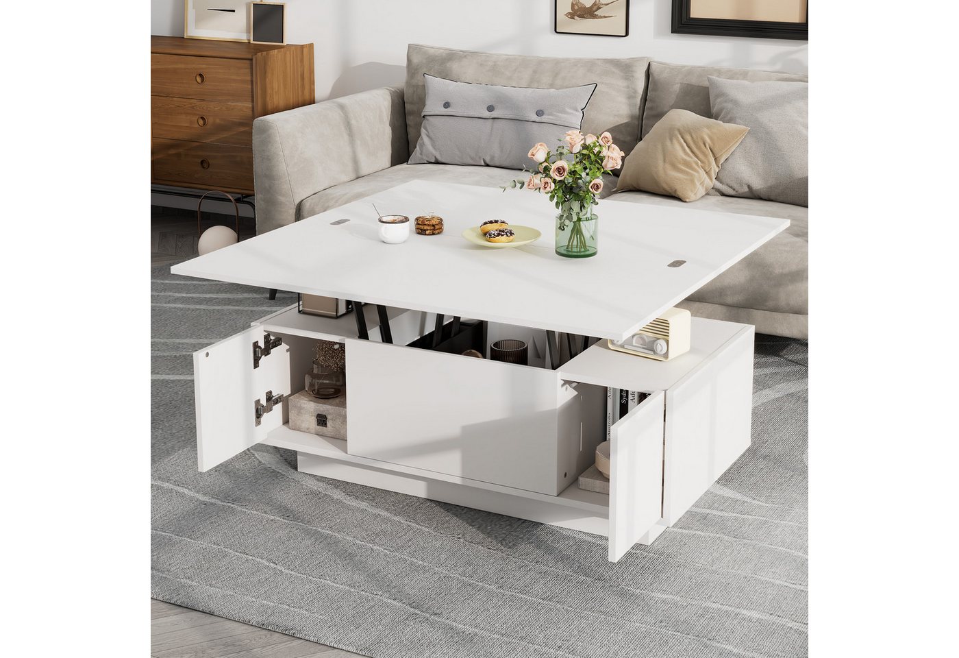 KLAM HOME Couchtisch Moderner Couchtisch mit Doppel-Hebemechanismus (Innovativer Stauraum und bis zu 50 kg Belastbarkeit), Elegantes Design mit praktischer Funk – Bild 4 von 5