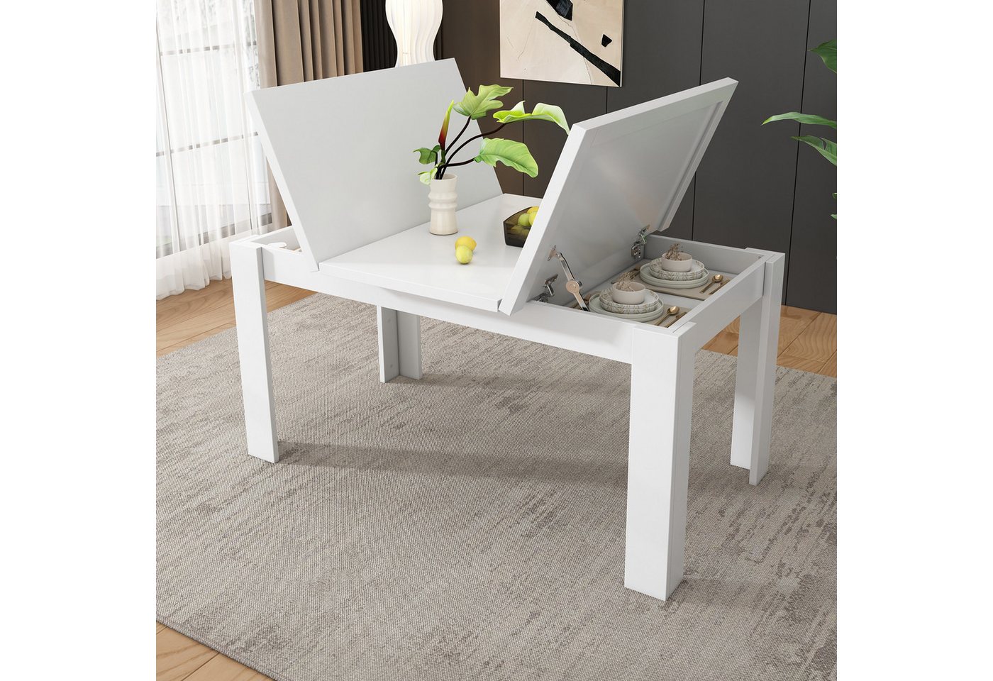KLAM HOME Esstisch Esstisch 120*70cm, mit Stauraum Esstisch, Rechteckiger Esstisch (Kaffee-Freizeittisch, Moderner einfacher Esstisch, Offener Stauraum), Platzs – Bild 2 von 5