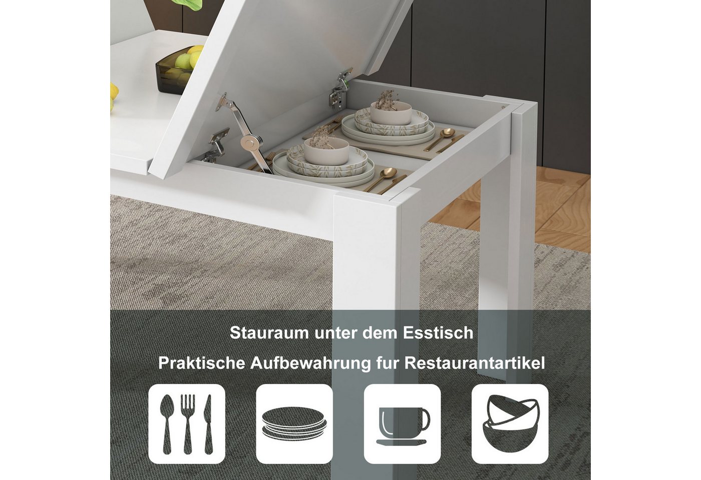KLAM HOME Esstisch Esstisch 120*70cm, mit Stauraum Esstisch, Rechteckiger Esstisch (Kaffee-Freizeittisch, Moderner einfacher Esstisch, Offener Stauraum), Platzs – Bild 5 von 5