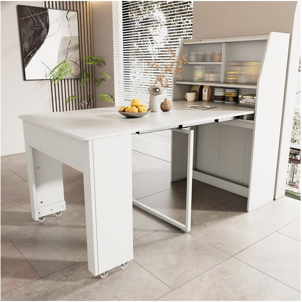 KLAM HOME Esstisch Ausziehbarer 52–132,5 cm großer Küchentisch mit Stauraum-Sideboard (1 Multifunktionaler klappbarer Esstisch), Klappbarer Esstisch Couchtisch 
