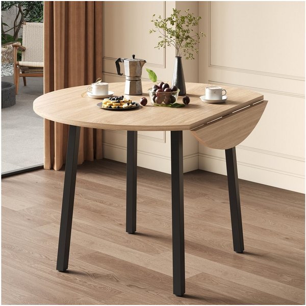 KLAM HOME Esstisch Klapp-Esstisch Eichenoptik mit stabilen Metallfüßen für kompakte Räume (Rundklapptisch 100x100cm platzsparend für 2 bis 4 Personen), Minimali