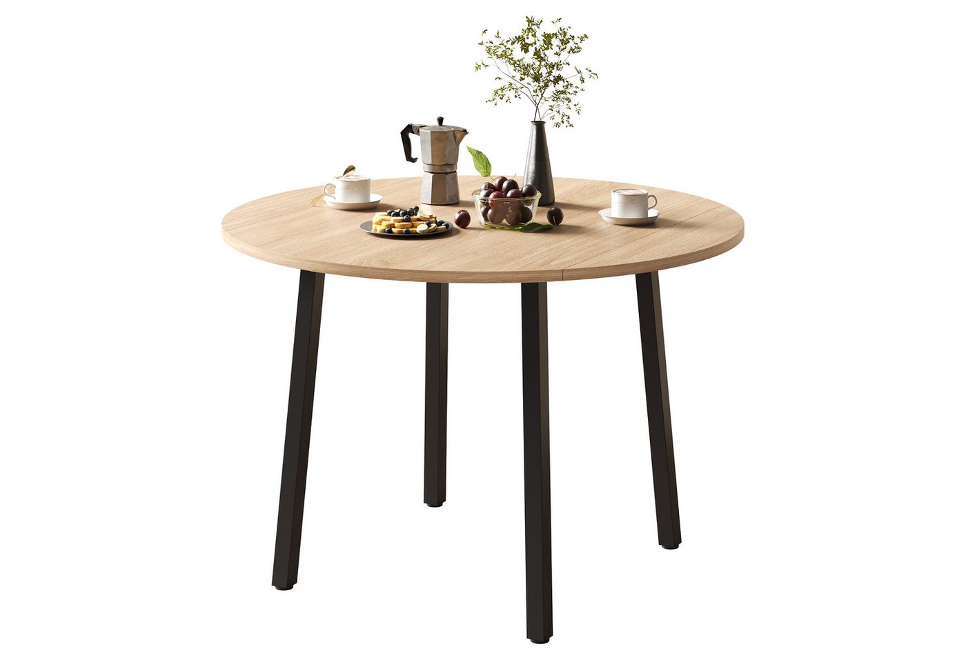 KLAM HOME Esstisch Klapp-Esstisch Eichenoptik mit stabilen Metallfüßen für kompakte Räume (Rundklapptisch 100x100cm platzsparend für 2 bis 4 Personen), Minimali – Bild 2 von 5