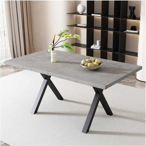 KLAM HOME Esstisch Moderner Esstisch Mit Kreuzbein Design In Eiche Und Schwarz (140x80cm Rechteckiger Tisch Aus Schmiedeeisen Und MDF), Vielseitiger Ess- Und Co