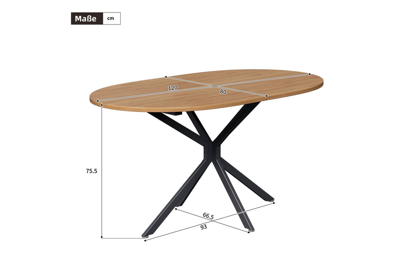 KLAM HOME Esstisch Moderner Esstisch, stabiler Esstisch, Metallbeine, L120*B80*H75,5cm (Küchentisch,Wohnzimmertisch, Ovaler Esstisch, 1-St), Esstisch für 4-6 Pe – Bild 3 von 5