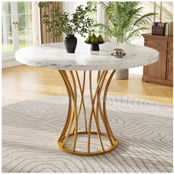 KLAM HOME Esstisch Runder Esstisch (80 x 80 x 76 cm), küchentisch, stabiler metallrahmen (moderne marmor - Oder esstische, frühstückstisch für 4-6 Personen), ge