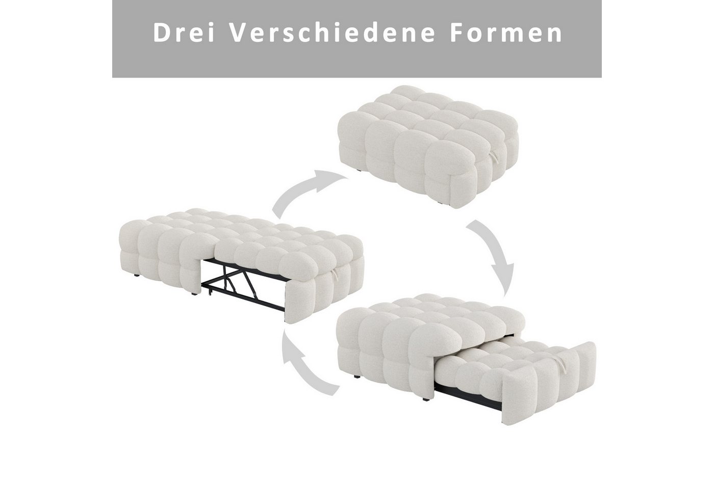 KLAM HOME Schlafsofa Polsterbett, Einzelbett, Puffy-Bett, 2-in-1-FußhockerTeddy-Stoff, Grau, Polsterbett Daybett Tagesbett für Wohnzimmer,Schlafzimmer(Ohne Kiss – Bild 3 von 5