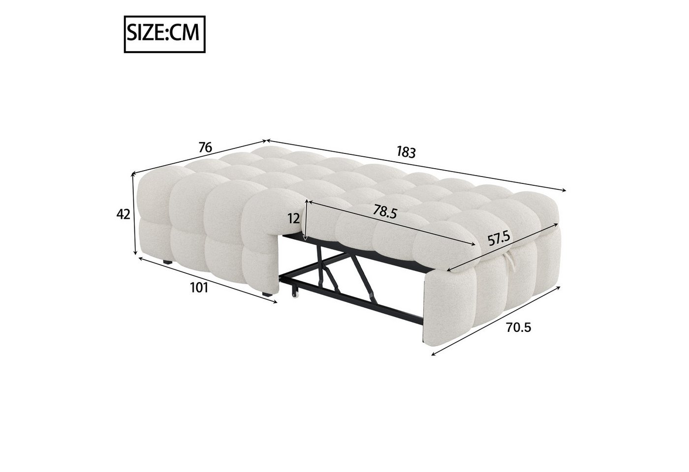 KLAM HOME Schlafsofa Polsterbett, Einzelbett, Puffy-Bett, 2-in-1-FußhockerTeddy-Stoff, Grau, Polsterbett Daybett Tagesbett für Wohnzimmer,Schlafzimmer(Ohne Kiss – Bild 4 von 5