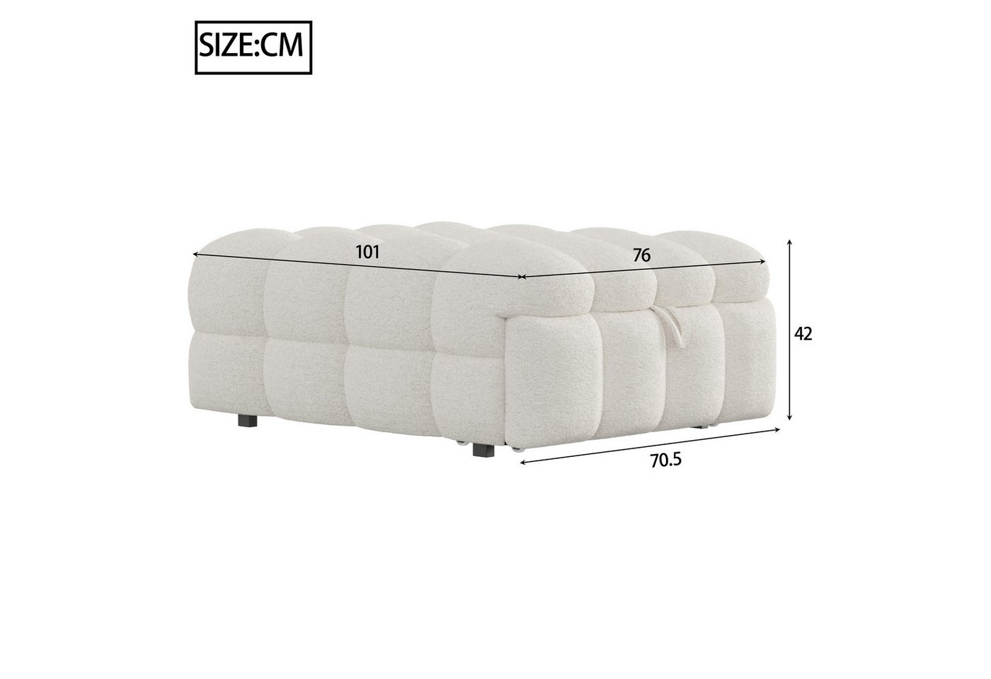 KLAM HOME Schlafsofa Polsterbett, Einzelbett, Puffy-Bett, 2-in-1-FußhockerTeddy-Stoff, Grau, Polsterbett Daybett Tagesbett für Wohnzimmer,Schlafzimmer(Ohne Kiss – Bild 5 von 5