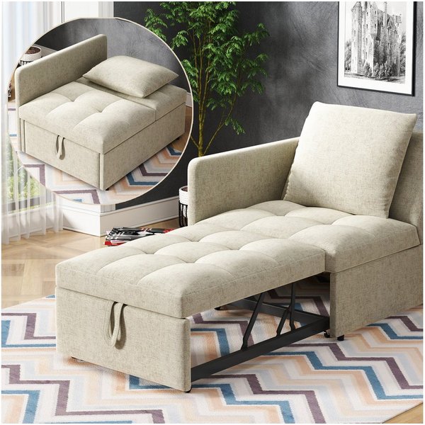 KLAM HOME Schlafsofa Polsterbett Schlafsofa 3 in 1 Multifunktions-Schlafsofa, Leinenstoffsofa mit verstellbarer Rückenlehne, für kleine Räume