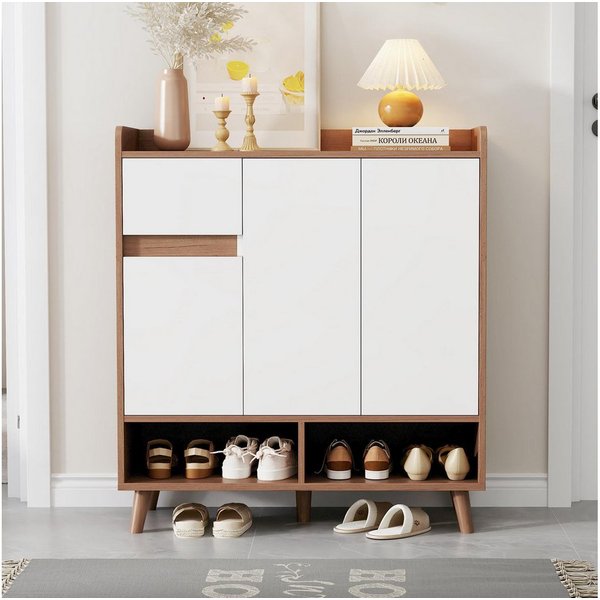 KLAM HOME Schuhschrank Schuhregal Kommode Sideboard mit verstellbaren Einlegeböden 99*35*90cm (für Single-Wohn- und Familiennutzung) mit Massivholzbeinen 1 Schu