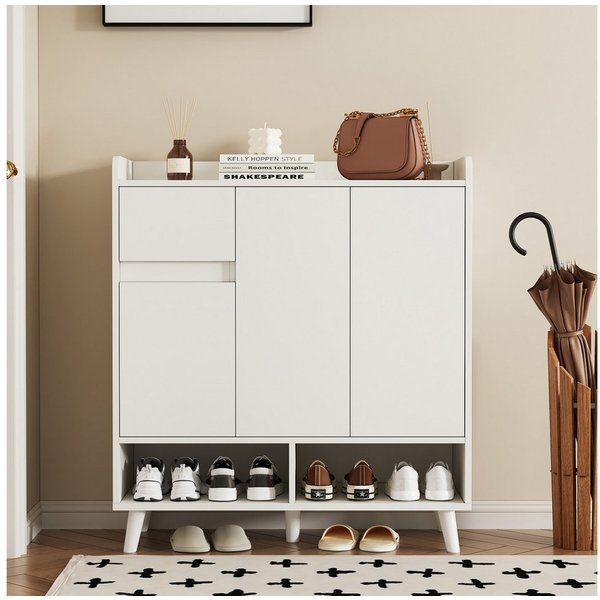 KLAM HOME Schuhschrank Schuhregal Kommode Sideboard mit verstellbaren Einlegeböden 99*35*90cm (für Single-Wohn- und Familiennutzung) mit Massivholzbeinen 1 Schu