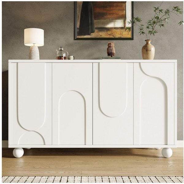 KLAM HOME Sideboard Schrank mit Stauraum, Anti-Dumping, verstellbarer Platte, weiß (Modernes, Schlichtes Kunst-Sideboard(120×35×71cm), Esszimmer- und Wohnzimmer