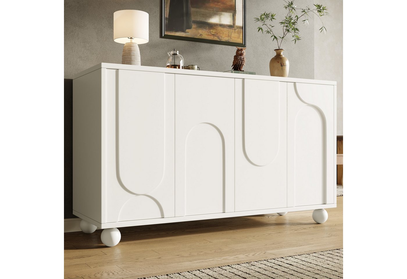 KLAM HOME Sideboard Schrank mit Stauraum, Anti-Dumping, verstellbarer Platte, weiß (Modernes, Schlichtes Kunst-Sideboard(120×35×71cm), Esszimmer- und Wohnzimmer – Bild 4 von 5