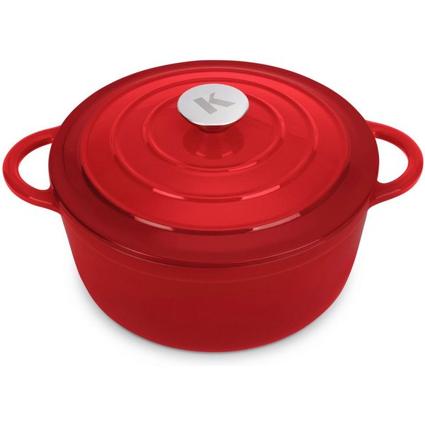 KLAMER Bräter Gusseisen Bräter 5 L, Gusseisen-Topf 25 cm backofengeeignet, Emaille …, Gusseisen, Exzellente Hitzeverteilung, Intensive Aromabildung, 5 Liter