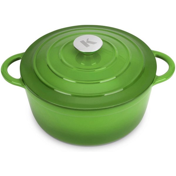 KLAMER Bräter Gusseisen Bräter 5 L, Gusseisen-Topf 25 cm backofengeeignet, Emaille …, Gusseisen, Exzellente Hitzeverteilung, Intensive Aromabildung, 5 Liter
