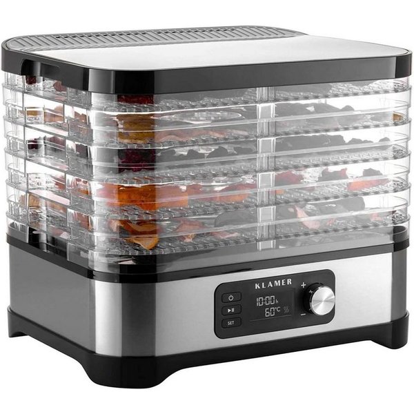 KLAMER Dörrautomat Edelstahl 400W, 5 Etagen, 24h Timer, 35–70°C Temperaturregler, BPA-fr… 400 W, 5 Etagen, gleichmäßige Trocknung, präzise Temp., Gitter & Decke