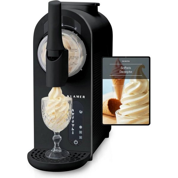 KLAMER Eismaschine 1,5L, 7 Programme (Softeis, Slush, Frapp), Eismaschine & Slush Masch…, 1,5 l, 210 W, Kompressor-Technologie, 7 Programme, Automatische Reinig