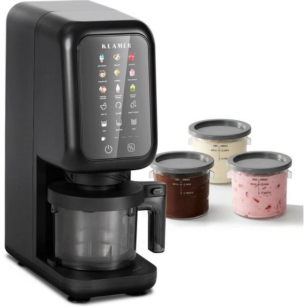 KLAMER Eismaschine 12 Programme für Eiscreme, Gelato, Sorbet, Frozen Yogurt, Slushie & M…, 700 W, 3 flexible Portionsmodi, Micro-Püree-Prinzip, 12 Programme