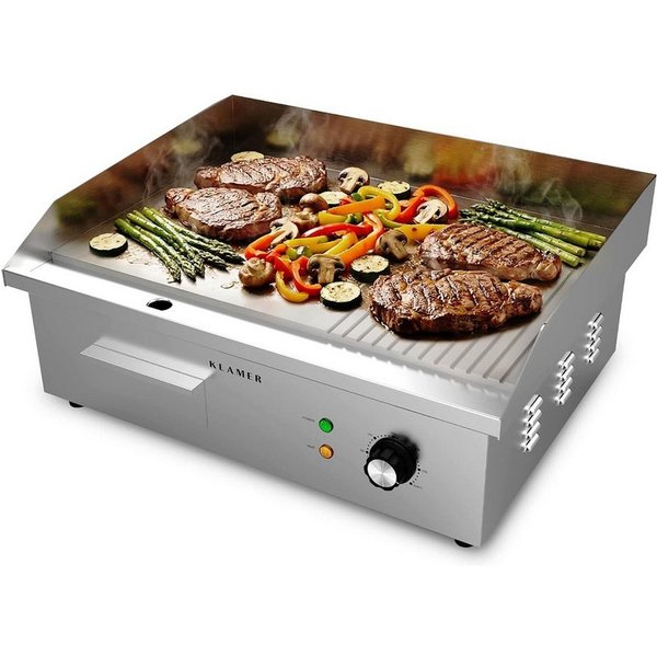 KLAMER Elektrogrill Edelstahl 3000W, XL Grillplatte 54,5x38,5 cm, Tischgrill Elektrisch 5…, 3000 W, Anti-Haft-Oberfläche, Fettbehälter, Stufenlose Temperaturreg