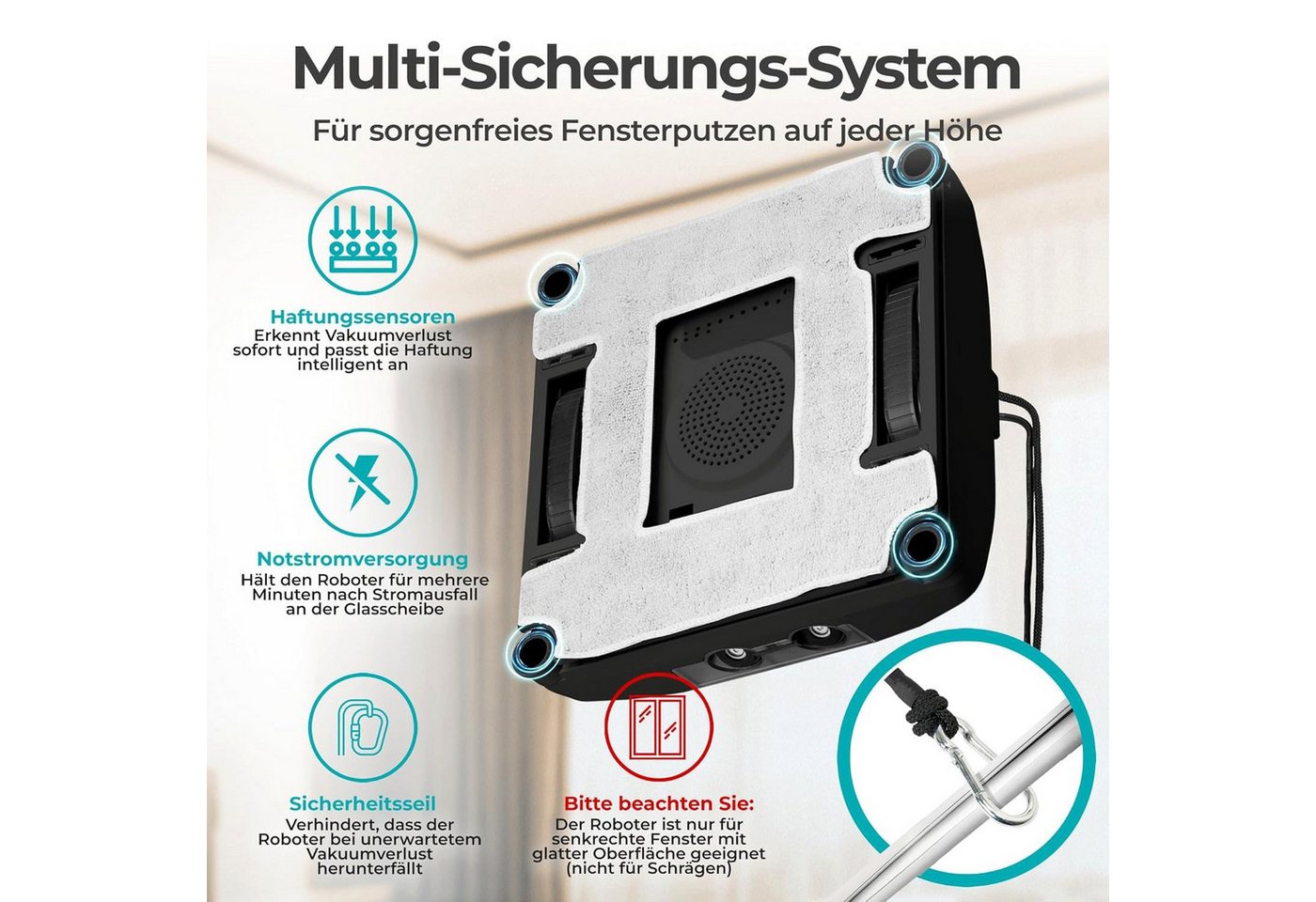 KLAMER Fensterputzroboter Kompakter Fensterroboter mit automatischer Kanten-Erkennung, Dual Spr…, Randerkennung, Absturzsicher,2 Modi, Fernbedienung/App Steueru – Bild 4 von 5
