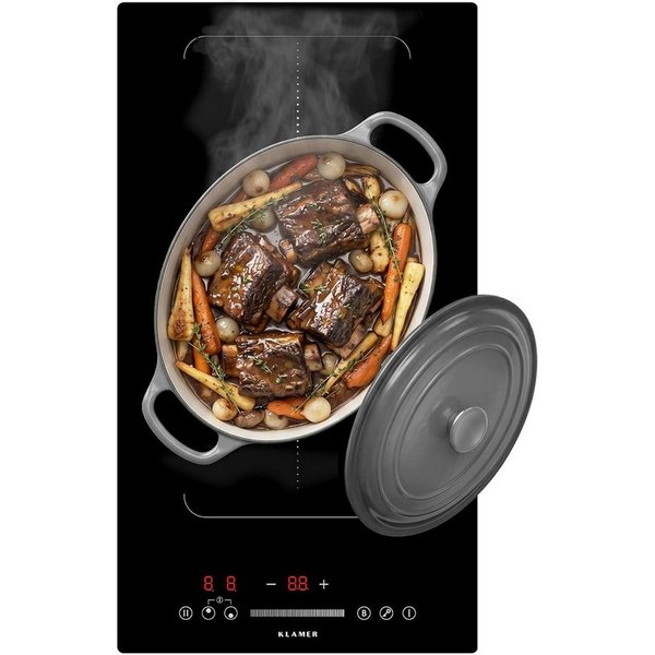 KLAMER Flex-Induktions-Kochfeld 30 cm, 2 Zonen mit 1 Flexzone, 3500 Watt, Boost Funktion, 9 Leistungsstufen, Timer 99 min, Kindersicherung, Kratzfeste Glasoberf