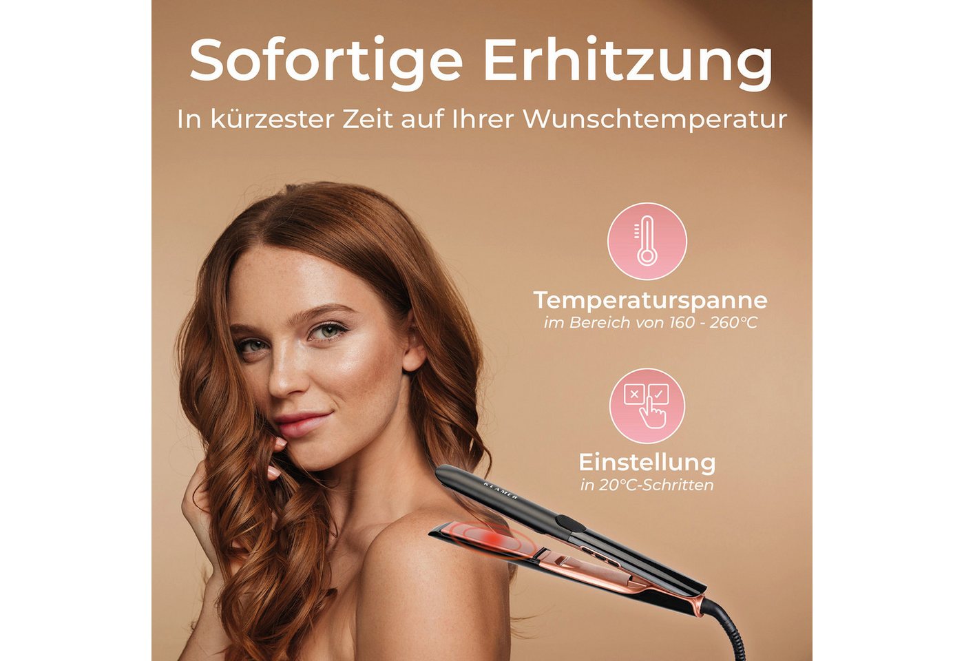 KLAMER Glätteisen 2 in 1,Haarglätter mit Ionen Technologie: weniger Frizz & statische A…, Schnelle Erhitzung, Keramikbeschichtung, Ionen-Technologie, Drehkabel – Bild 3 von 5