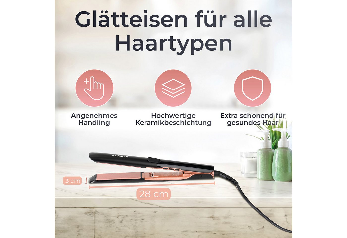 KLAMER Glätteisen 2 in 1,Haarglätter mit Ionen Technologie: weniger Frizz & statische A…, Schnelle Erhitzung, Keramikbeschichtung, Ionen-Technologie, Drehkabel – Bild 4 von 5