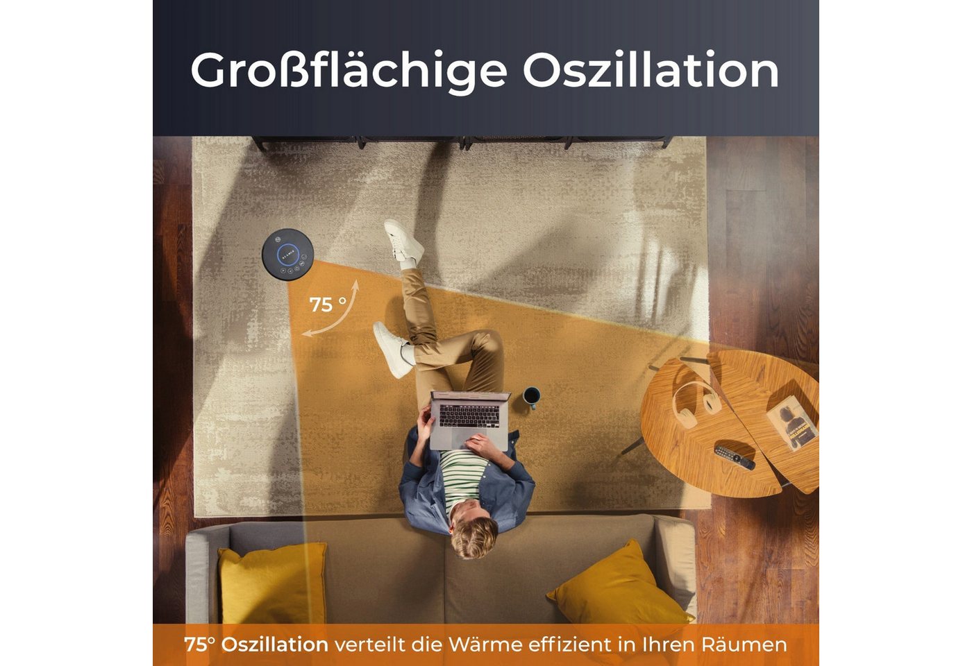 KLAMER Heizlüfter 2000 W, PTC Keramik Heizlüfter mit 75° Oszillation, 3 Heizstufen inkl…, 9 Std Timer, Kippschutz, Thermosicherung, Überhitzungsschutz – Bild 4 von 5